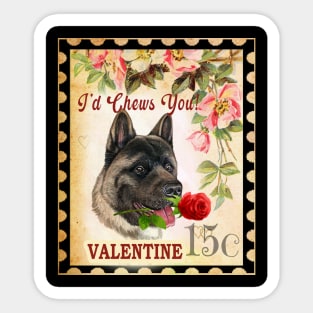 American akita Vintage Valentine Funny Dog With Rose Sticker